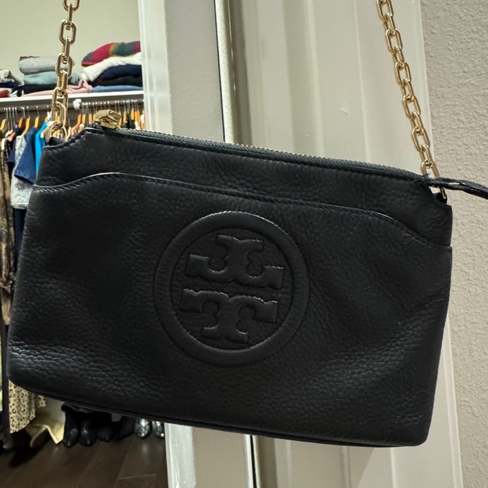 Tory Burch Black Crossbody Bag with Gold Chain
